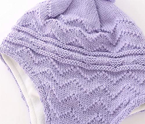 Connectyle Infant Baby Knit Beanie Hat Fleece Lined Beanies Winter Hat with Earflap Knit Kids Hat Watch Hat S Blue+Purple - Image 3