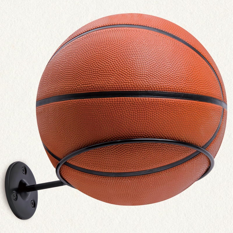 Lauvee Basketball Holder Wall Mount, 7 inch Diameter Metal Ball Holder, Ball Storage for Basketball, Football, Volleyball, Soccer, Ball Rack Display for Sports Accessories Organizer (Roll, 2 Pack) - Image 3
