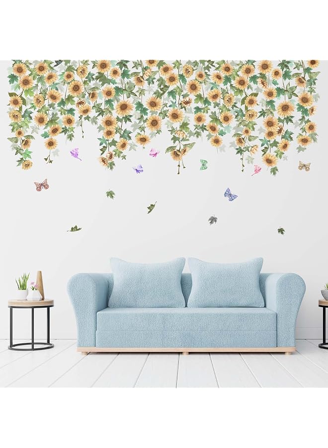 S-TOP Sunflower Hanging Vines Flowers Wall Stickers - Green Plants Tropical Leaves Floral Wall Decals - Bedroom Living Room Sofa TV Background Home Wall Decor - Image 1