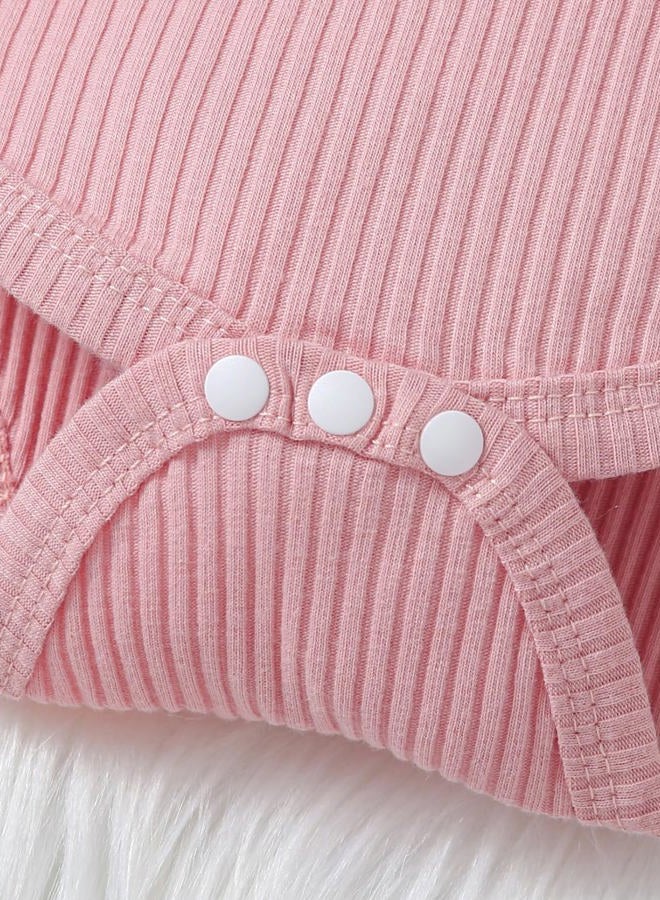 Noubeau My First Valentine's Day Outfits Newborn Baby Girl Outfits Long Sleeve Ribbed Romper Heart Flare Pant Headband 3Pcs(Romper-1,6-12 Months) - Image 5
