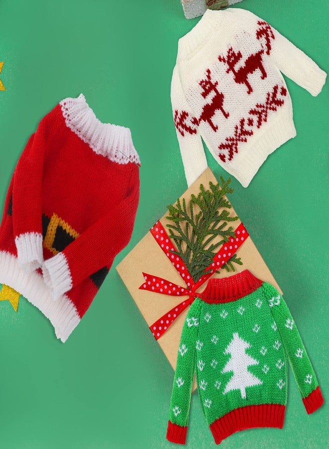 Zomiboo 5 Pieces Christmas Doll Accessories Set Including 3 Santa Knitted Doll Sweaters 1 Red Plaid Sleeping Bag and 1 White Nightgown Bathrobe for Xmas Decorations(Cute Style) - Image 4
