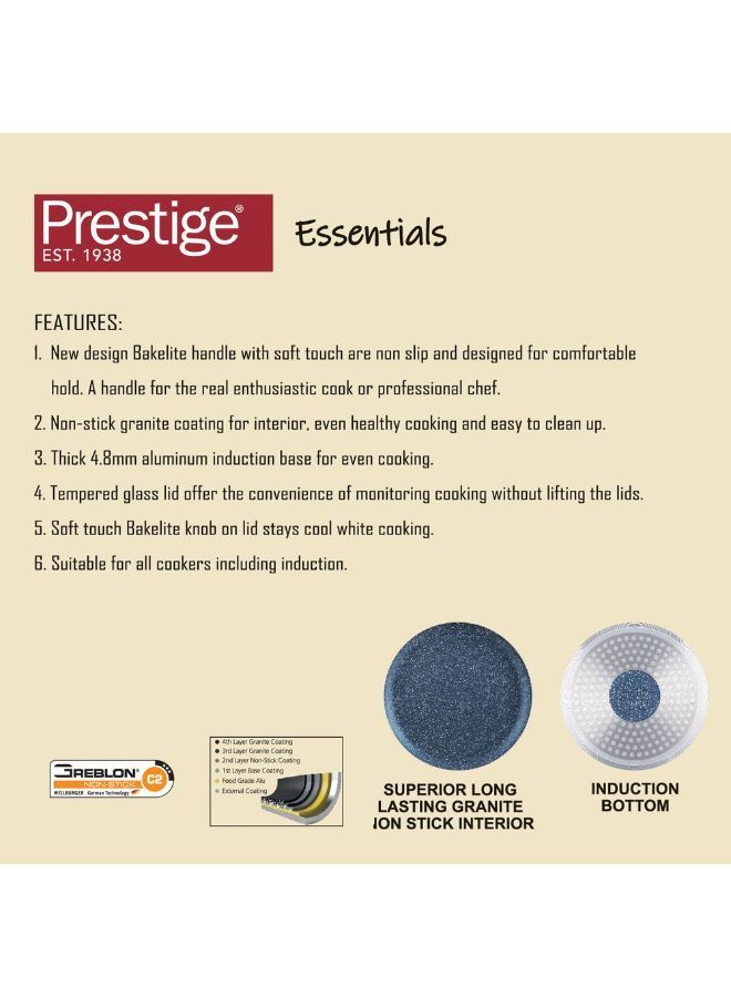 Prestige Essentials Granite 7 Piece Non-Stick Cast Aluminium Cookware sets | Induction Base | Non Stick Aluminium | Granite Casserole | Granite Fry Pan Blue - Image 2