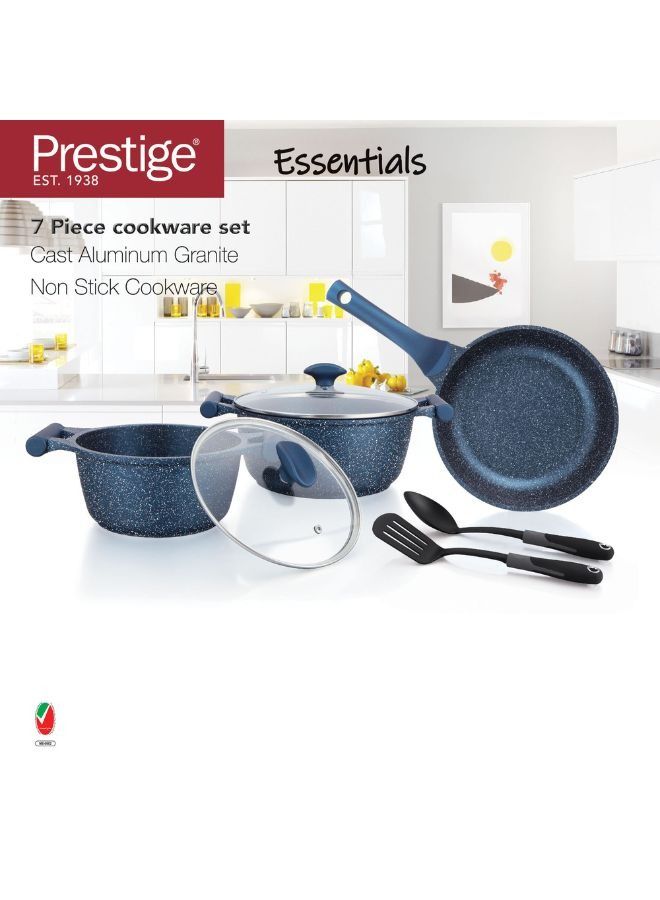 Prestige Essentials Granite 7 Piece Non-Stick Cast Aluminium Cookware sets | Induction Base | Non Stick Aluminium | Granite Casserole | Granite Fry Pan Blue - Image 5