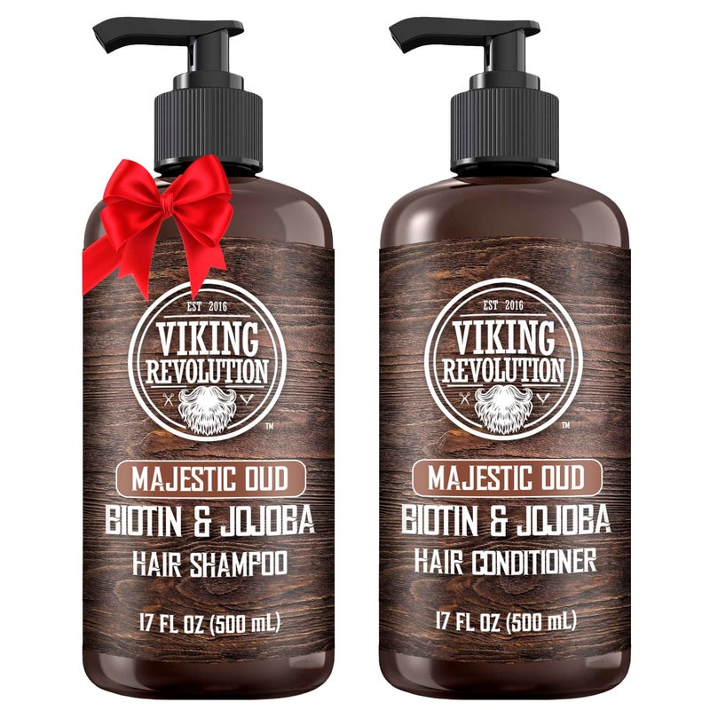 Viking Revolution Majestic Oud Mens Shampoo and Conditioner Set with Biotin and Jojoba Oil - Natural Hair Shampoo and Hair Conditioner for Men with Vitamin B5 - Mens Shampoo for Thinning Hair (17Oz) - Image 1