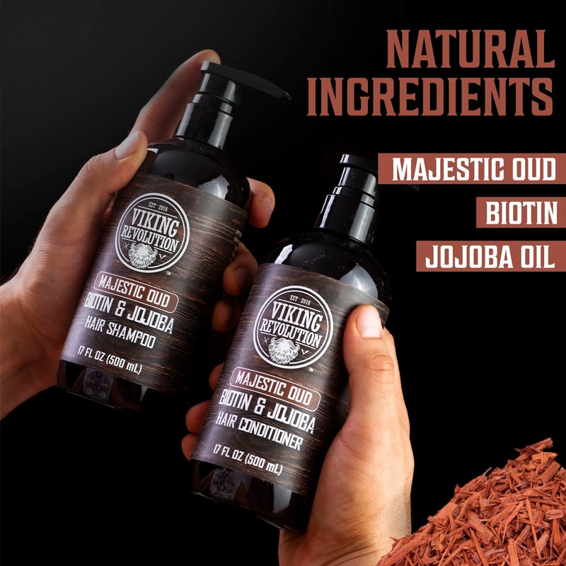 Viking Revolution Majestic Oud Mens Shampoo and Conditioner Set with Biotin and Jojoba Oil - Natural Hair Shampoo and Hair Conditioner for Men with Vitamin B5 - Mens Shampoo for Thinning Hair (17Oz) - Image 4