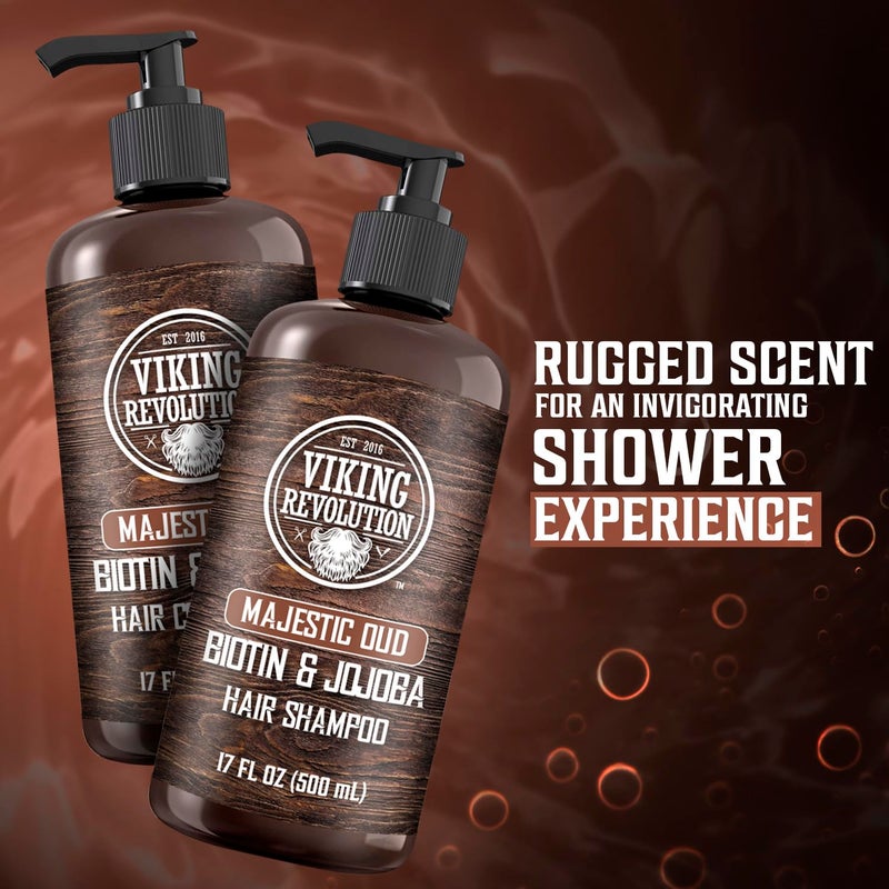Viking Revolution Majestic Oud Mens Shampoo and Conditioner Set with Biotin and Jojoba Oil - Natural Hair Shampoo and Hair Conditioner for Men with Vitamin B5 - Mens Shampoo for Thinning Hair (17Oz) - Image 5