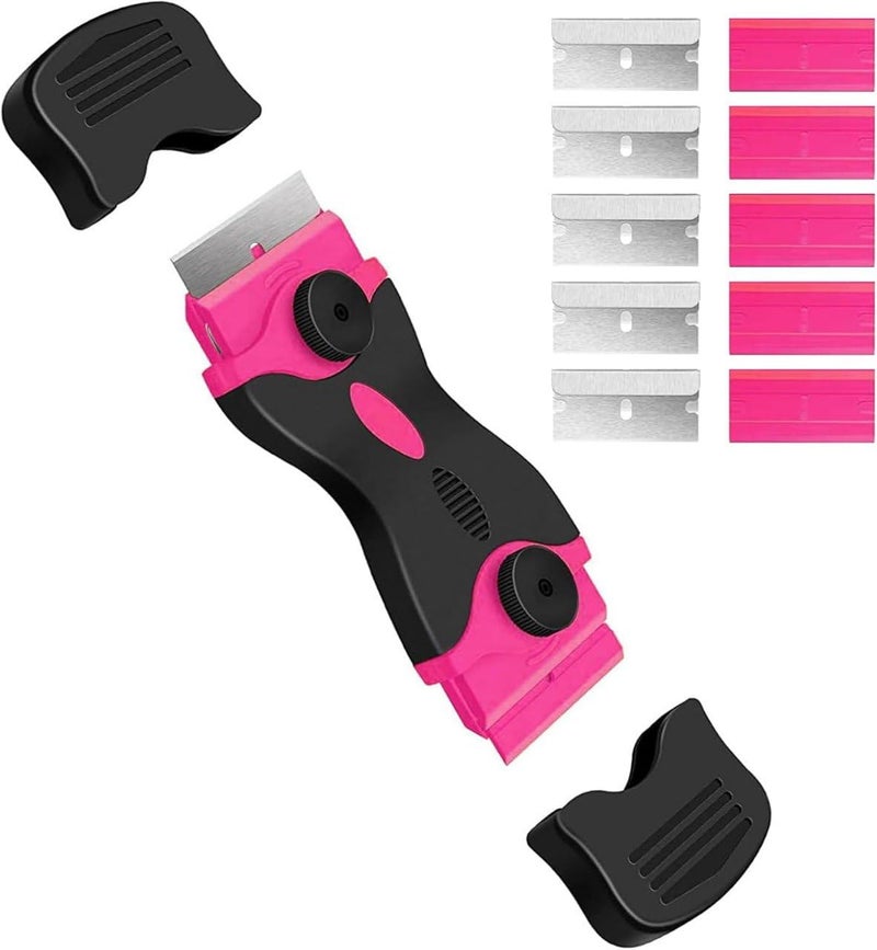 MIVARTH Razor Blade Scraper Tool with 10 Replacement Blades Pink and Black DoubleSided - Image 1
