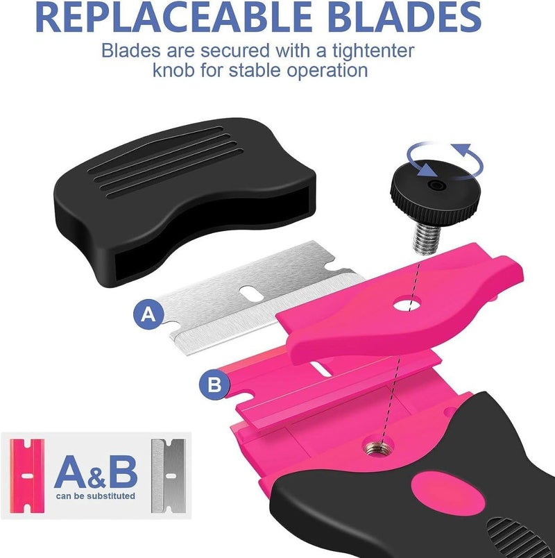 MIVARTH Razor Blade Scraper Tool with 10 Replacement Blades Pink and Black DoubleSided - Image 2