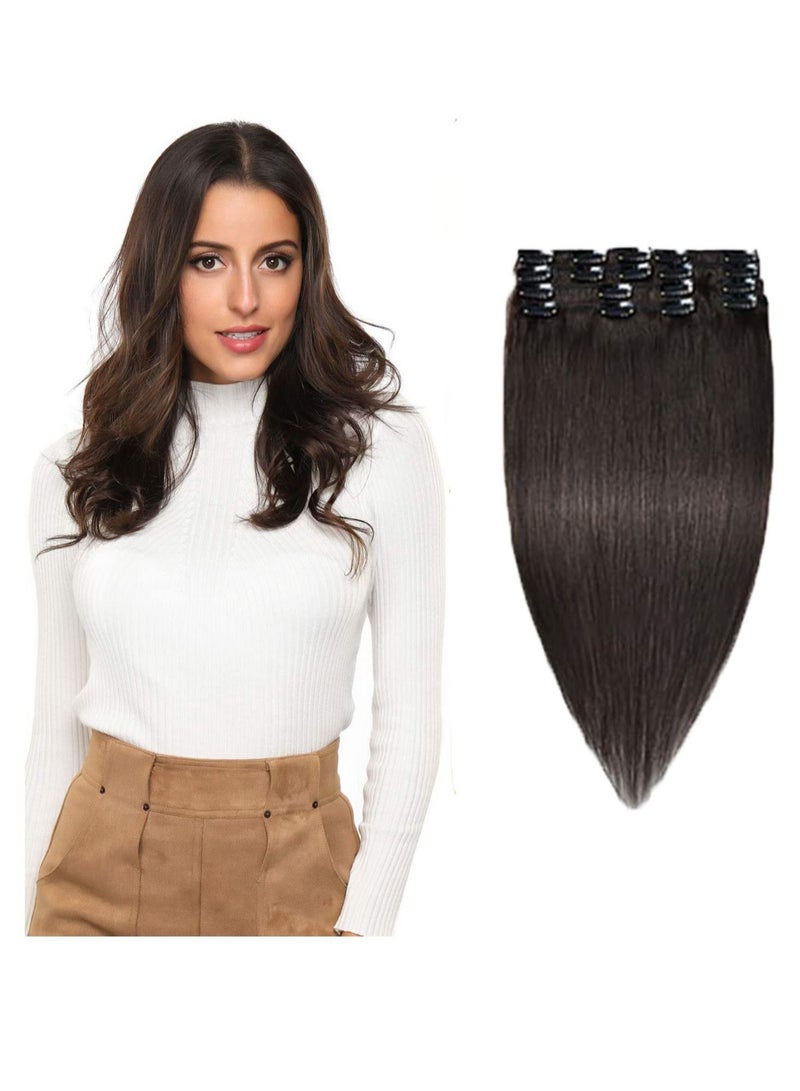 إستيل مشبك في وصلات الشعر شعر بشري ريمي بني غامق - Image 1