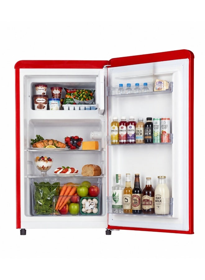 HOOVER 123L Retro Style Single Door Refrigerator, Compact Free Standing Fridge with Freezer, Tempered Glass Shelves, Adjustable Thermostat, Eco-Friendly, 1 Year Warranty, Red- HSD-K123R 123 L HSD-K123R Red - Image 4
