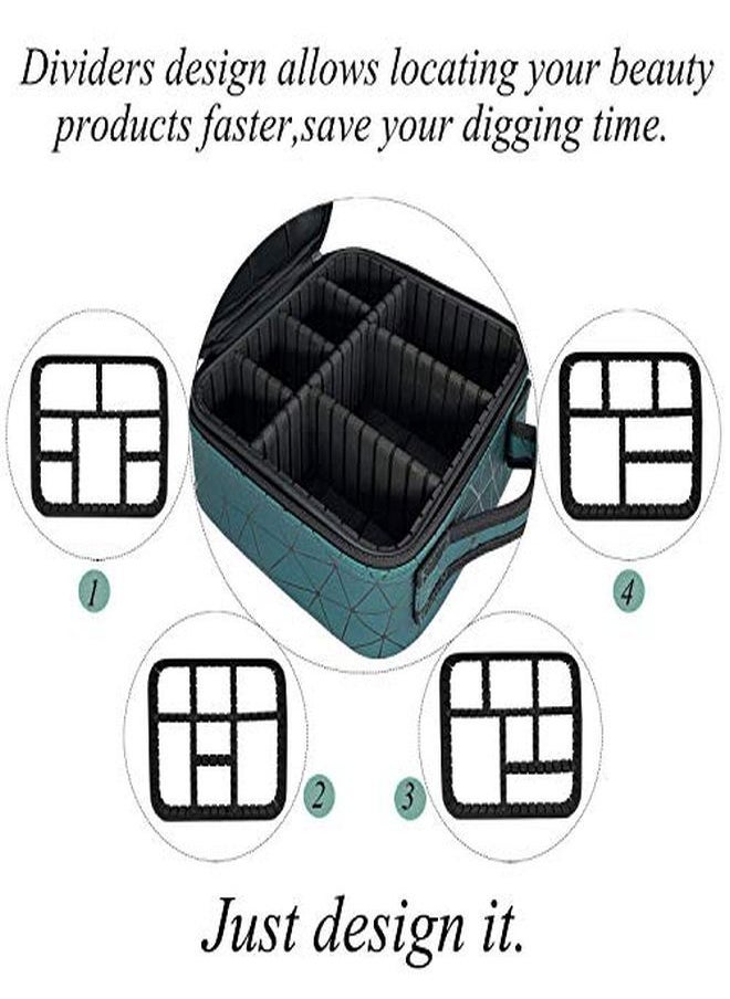 HOUSE OF QUIRK - Makeup Cosmetic Storage Case With Adjustable Compartment (Green Diamond) - Image 1