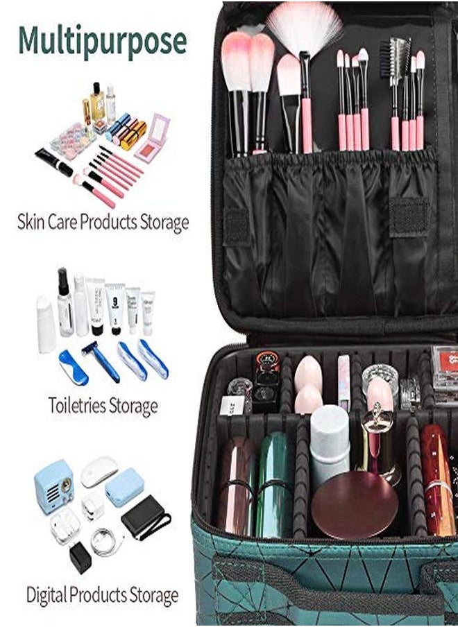 HOUSE OF QUIRK - Makeup Cosmetic Storage Case With Adjustable Compartment (Green Diamond) - Image 1