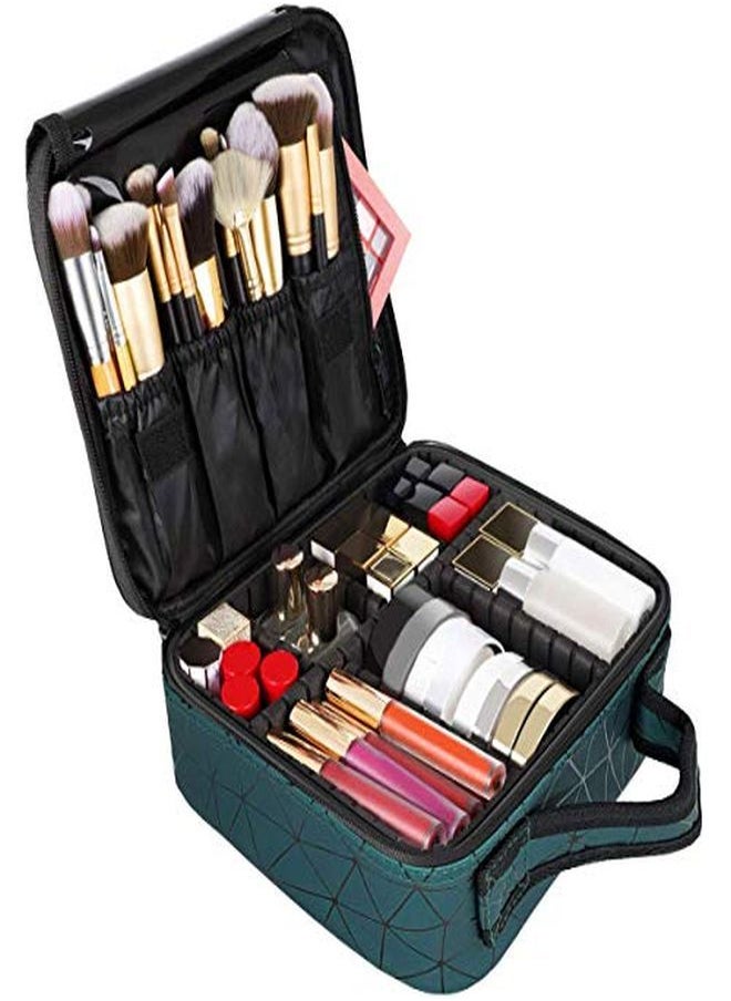 HOUSE OF QUIRK - Makeup Cosmetic Storage Case With Adjustable Compartment (Green Diamond) - Image 1