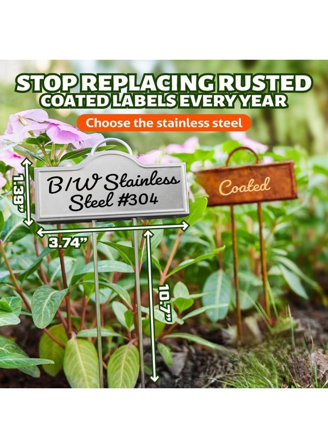 Bravex Metal Plant Labels for Garden | Plant Markers Tags for Vegetables Herb Seedlings Flowers with a Pen | 25 Pack | Label Area 3.74'' x 1.39'' Height 10.75 Inch - Image 2