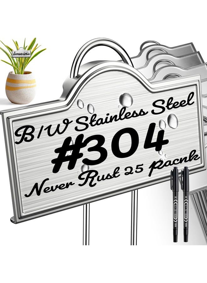 Bravex Metal Plant Labels for Garden | Plant Markers Tags for Vegetables Herb Seedlings Flowers with a Pen | 25 Pack | Label Area 3.74'' x 1.39'' Height 10.75 Inch - Image 1