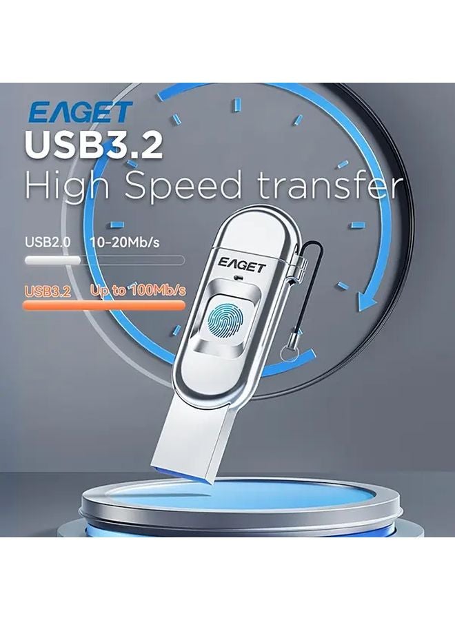 256GB EAGET Fingerprint Encrypted USB Flash Drive High Speed USB 3 2 External Storage with Password Biometric Security for iPhone 16 15 Laptop Desktop - Image 1