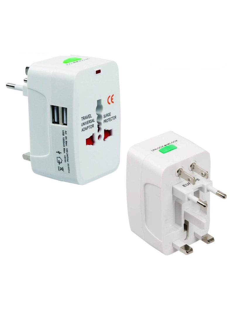 Sunshine Trade World Universal Travel Adapter , World Travel Power Plug With 2 USB, All In One Travel Plug Adapter For EU/US/UK/AU Compatible With iPhone/Samsung (White)  - Image 2
