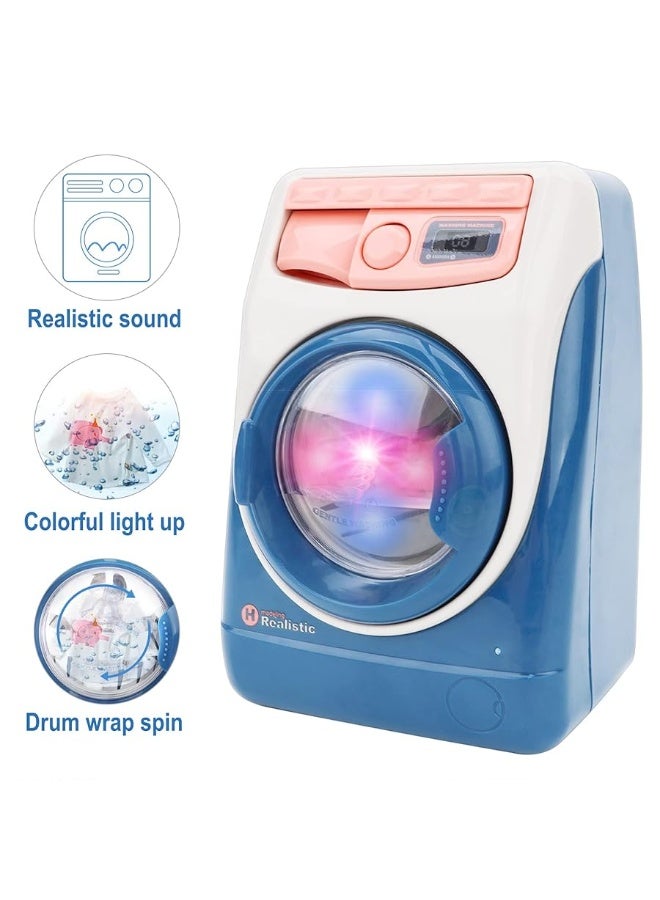 deAO Washing Machine Toy for Kids Dollhouse Furniture Pretend Play Household Appliance Realistic Sounds with Lights Laundry Play Set with Rotatable Roller for Children Birthday Presentâ€¦ - Image 1