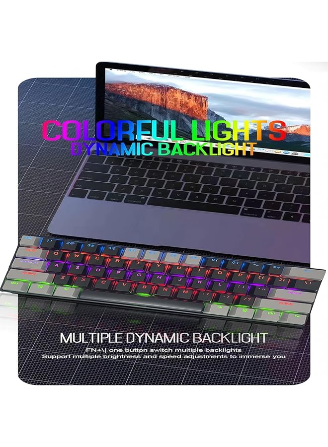 61 Keys Rgb Gaming Keyboard 60% Mini Wired Waterproof With Anti Ghosting Keyboard And Two Color Keycaps (Black And Dark Gray) With Red Switch For Gamers - Image 2