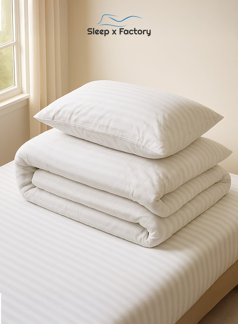 Sleep x Factory Luxury Hotel Style White Comforter Set, Fits 200 x 200 cm Double Size Bed, 6 Pcs Soft Microfiber, Stripe Design, Premium Collection - Image 4