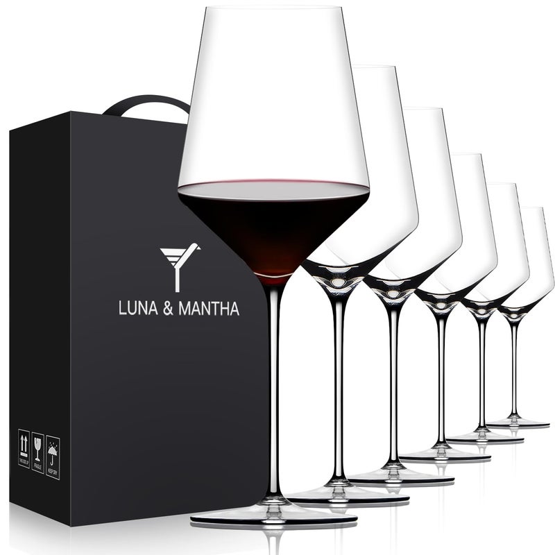 OJA Red Wine Glasses Set of 6 Premium Crystal Wine Glasses Hand Blown 17 oz Long Stem Thin Rim Perfect for Daily Use Unique Wedding Anniversary or Birthday Gift