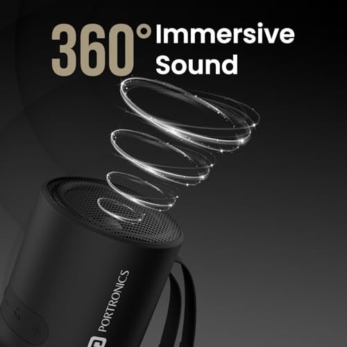 Portronics Soundpot 20W Wireless Bluetooth Portable Speaker with 360° immersive Sound, Upto 6 Hours Playtime, in Built Mic, TWS Mode, Easy Control, Strong Lanyard, Type C Fast Charging(Black) - Image 4