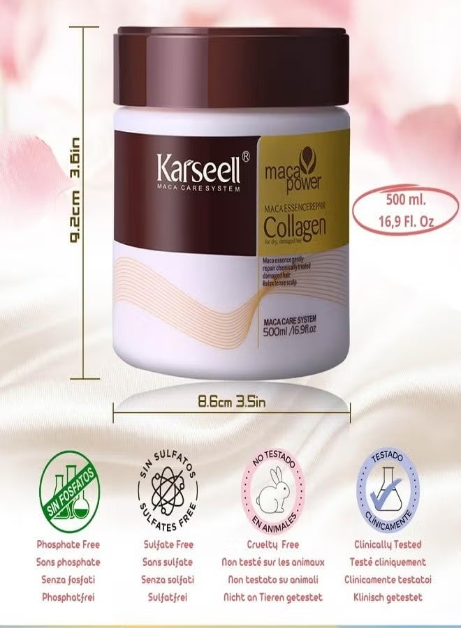 Karseell Collagen Hair Treatment Deep Repair Conditioning Argan Oil Collagen Hair Mask Essence for Dry Damaged Hair All Hair Types 16.90 oz 500ml - Image 4