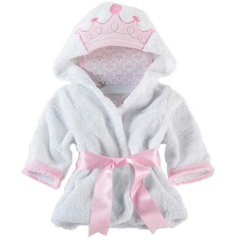 SZCQ Baby Girl Bathrobe Wash Waddle Princess Crown Hooded Towel Terry Newborn Blankets Bath Robes 0 12 18 Month Ultra Absorbent (White Princess  S) - Image 4