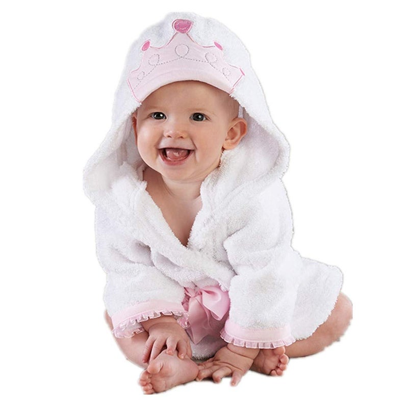 SZCQ Baby Girl Bathrobe Wash Waddle Princess Crown Hooded Towel Terry Newborn Blankets Bath Robes 0 12 18 Month Ultra Absorbent (White Princess  S) - Image 1