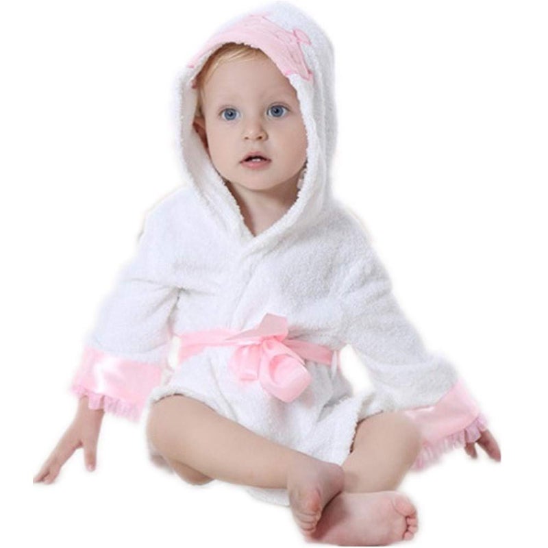 SZCQ Baby Girl Bathrobe Wash Waddle Princess Crown Hooded Towel Terry Newborn Blankets Bath Robes 0 12 18 Month Ultra Absorbent (White Princess  S) - Image 5