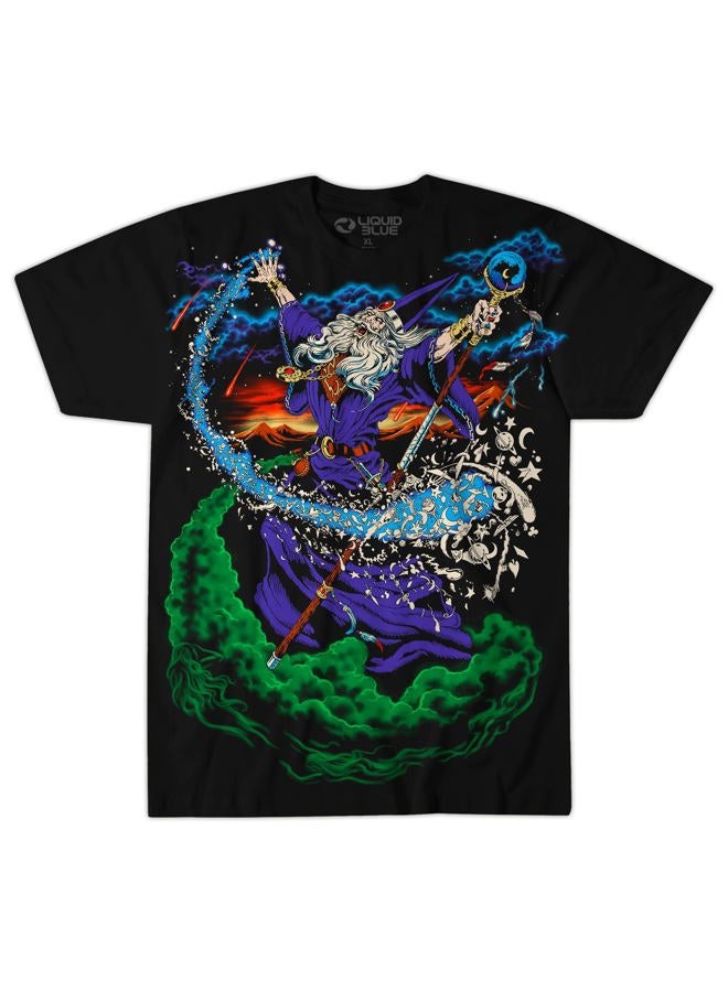 Liquid Blue unisex adult Vintage Wizard Jumbo Fantasy Print Short Sleeve T-shirt T Shirt, Black, X-Large US - Image 1