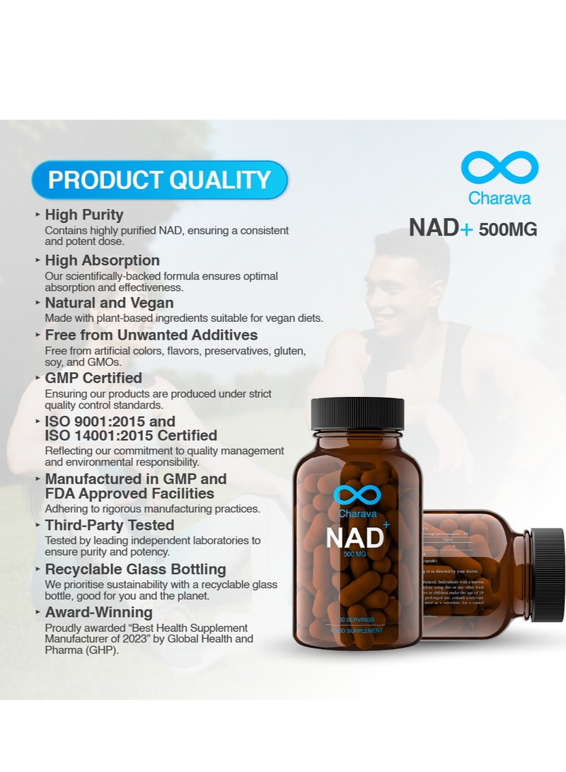 شارافا NAD+ 500 ملغ | معزز NAD+ للعمر الطويل | امتصاص معزز | 30 كبسولة | إمداد لمدة 30 يومًا | نيكوتيناميد أدينين - Image 4