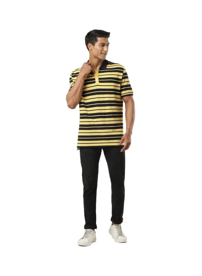 Jockey Corn Silk & Navy US93 Men Super Combed Cotton Rich Striped Polo T Shirt for Men | Best Price UAE