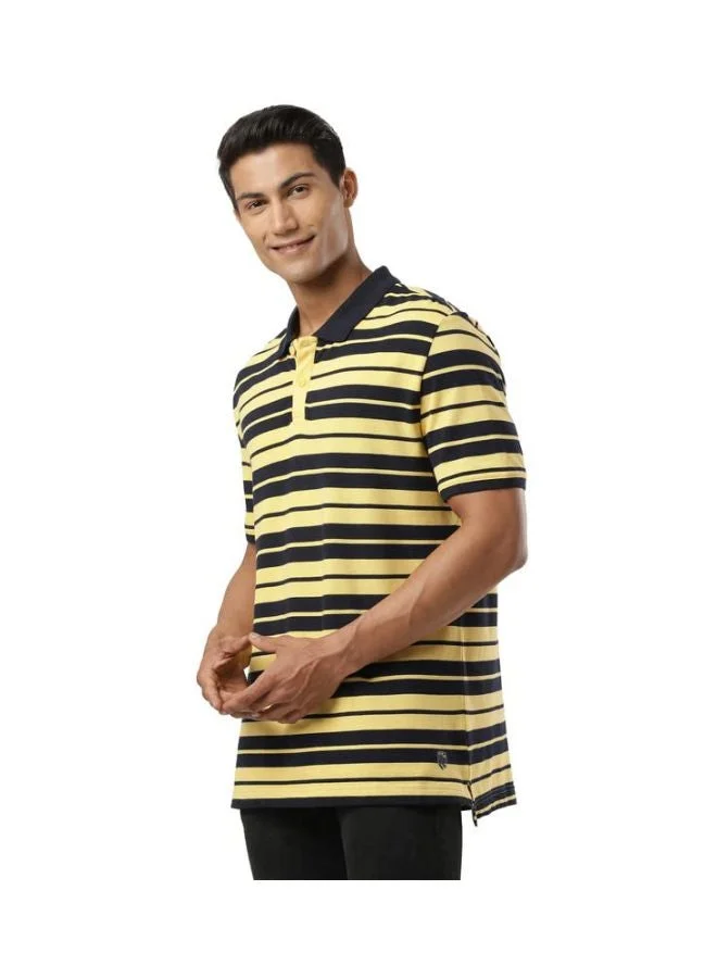 Jockey Corn Silk & Navy US93 Men Super Combed Cotton Rich Striped Polo T Shirt for Men | Best Price UAE