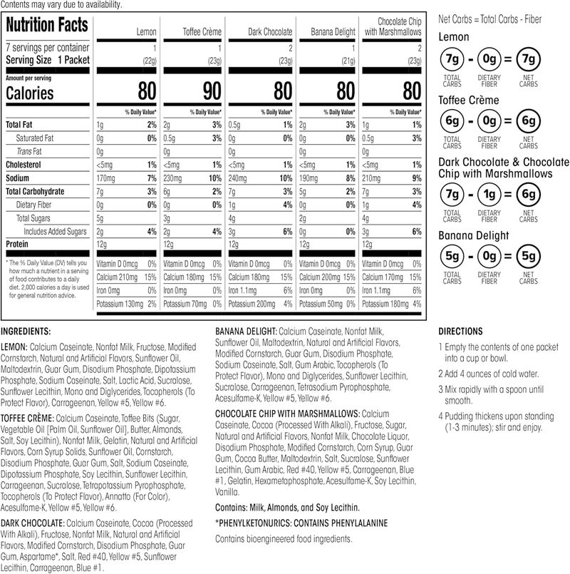 WonderSlim Protein Pudding Mix Variety Pack - 12g Protein, Gluten Free, 7 Packets - Image 2