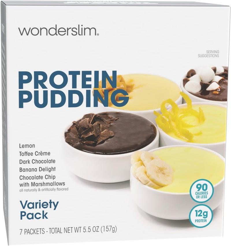 WonderSlim Protein Pudding Mix Variety Pack - 12g Protein, Gluten Free, 7 Packets - Image 1