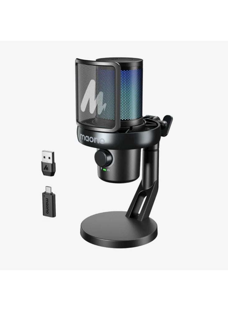 MAONO DM40 Pro Wireless Microphone for Streaming, Gaming & Content Creation | Condenser Mic with AI Noise Cancellation, AI Voice Changer, RGB Lighting & Up to 75 Hours Battery Life | Ideal for Podcasting, YouTube and Gaming | Black - Image 1