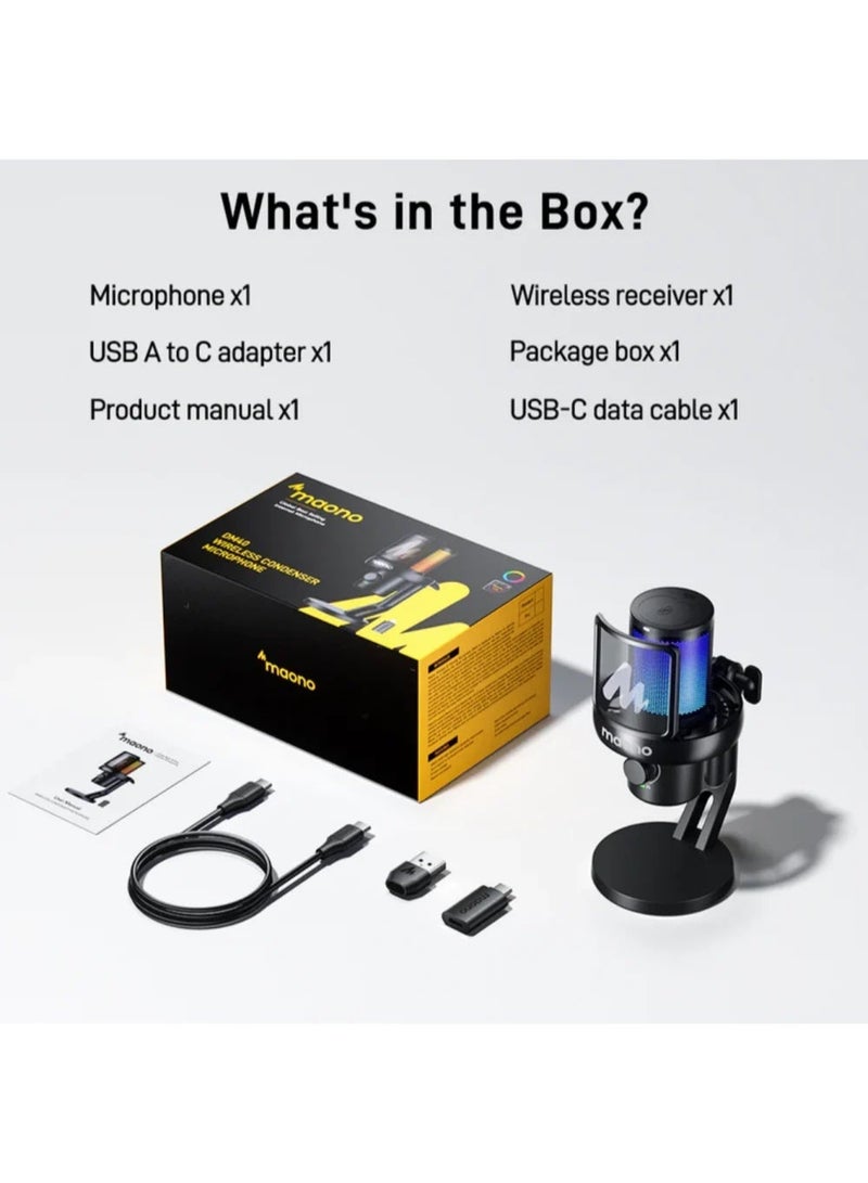 MAONO DM40 Pro Wireless Microphone for Streaming, Gaming & Content Creation | Condenser Mic with AI Noise Cancellation, AI Voice Changer, RGB Lighting & Up to 75 Hours Battery Life | Ideal for Podcasting, YouTube and Gaming | Black - Image 2