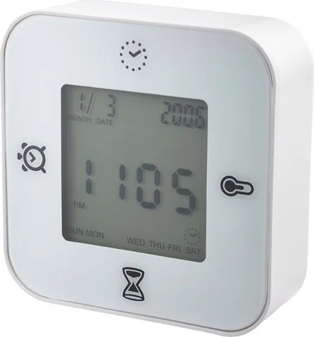 Ikea 4 Function Table Clock Meridyendukkan White Color Clock-Thermometer-Alarm-Timer