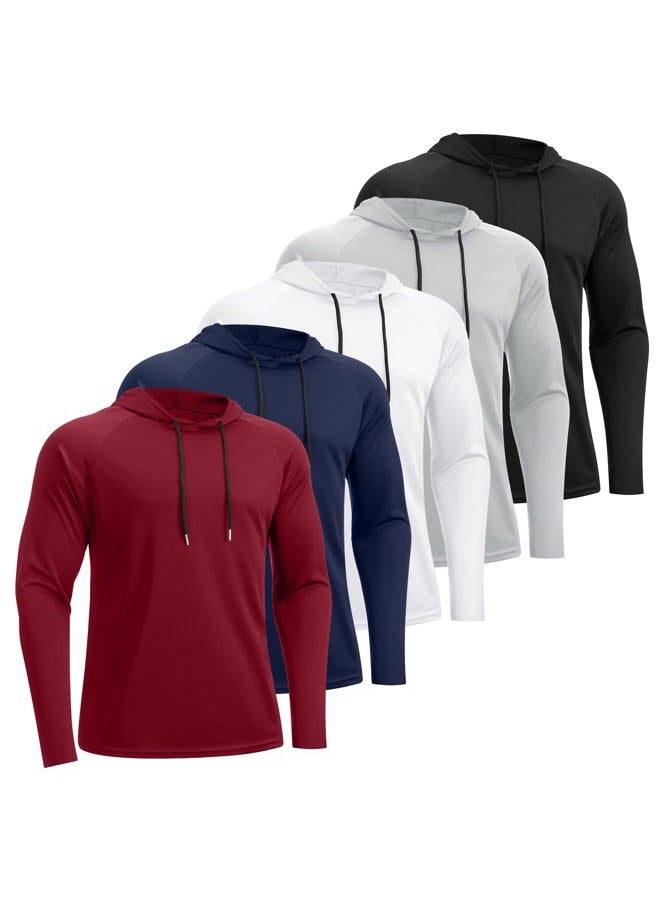 HovSiyla 5 Pack Men's Fishing Shirts Long Sleeve UPF Sun Protection Hoodie Lightweight Hiking Running Swimming Athletic Shirt, 5 Pack : Black Mid-gray White Blue Red, L - Image 1
