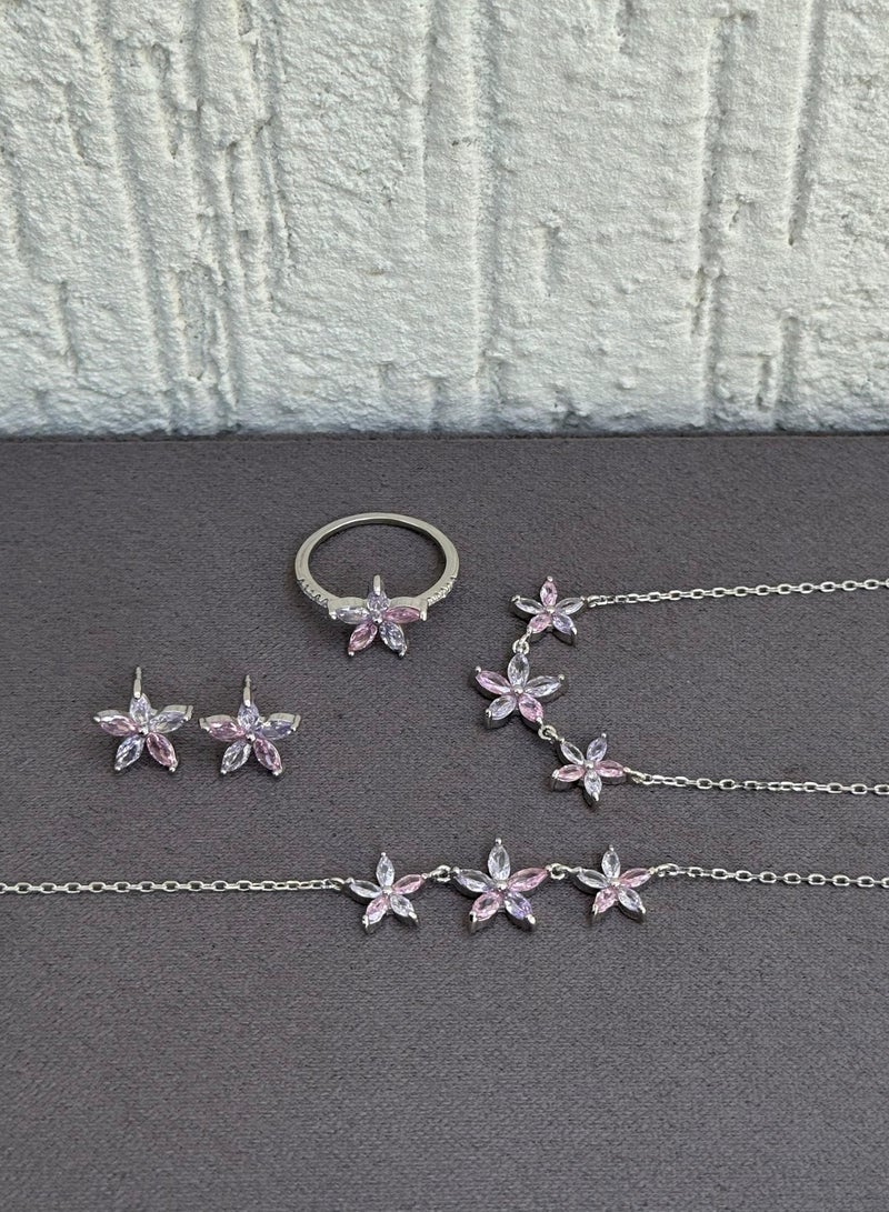 Al Kasr Jewelry Colorful Star Set - Elegant Floral Design - Sterling Silver 925 with Zircon Stones Plated Rhodium White Gold 18K - Image 3