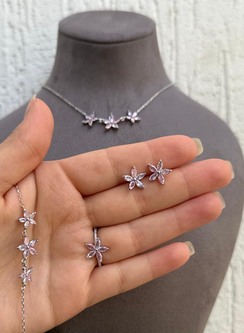 Al Kasr Jewelry Colorful Star Set - Elegant Floral Design - Sterling Silver 925 with Zircon Stones Plated Rhodium White Gold 18K - Image 2