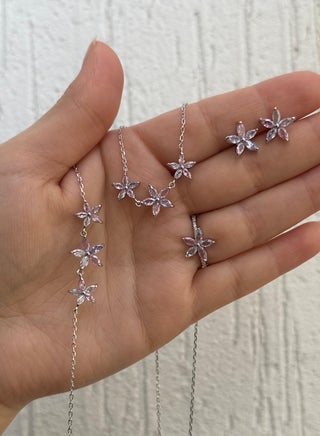 Colorful Star Set - Elegant Floral Design - Sterling Silver 925 with Zircon Stones Plated Rhodium White Gold 18K