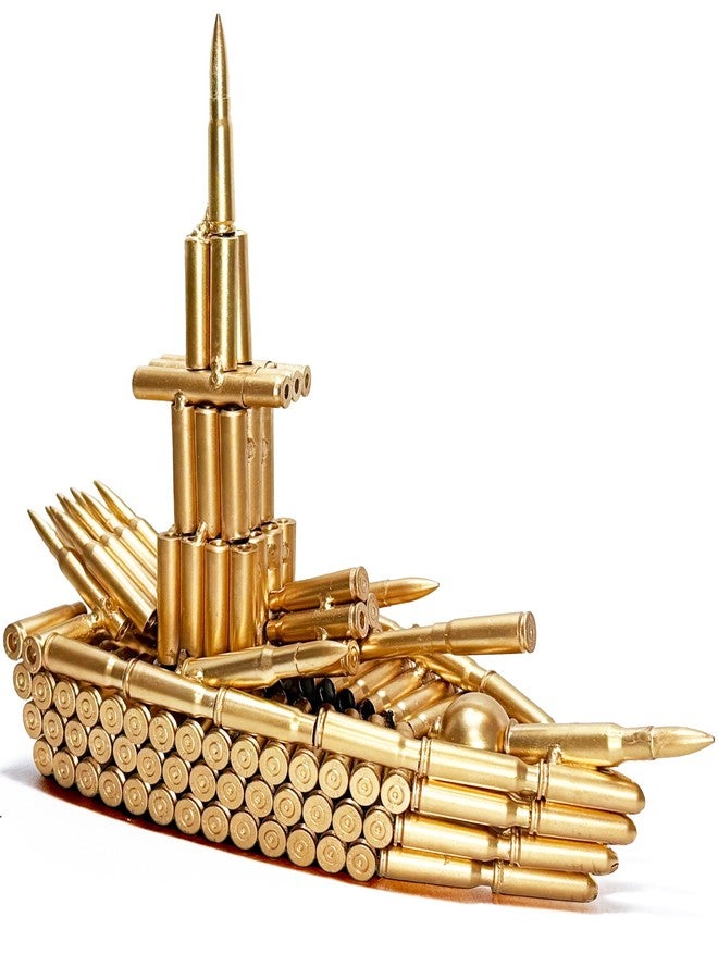 Lovisun Bullet Shell Military Vehicle Sculptures - Handmade Tank, Airplane, Warship Metal Art Decor for Home, Office, Study Room for Men, Veterans (Warship Model) - Image 1