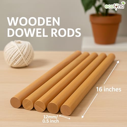 ecofynd 16 inches Wooden Dowel Rods, Pack of 10 | Wood Dowels | Solid Hardwood Sticks for Crafting, Cotton, DIY & More | Sanded Smooth, Kiln Dried, Natural Wood, Unfinished (10, 16 inches) - Image 2