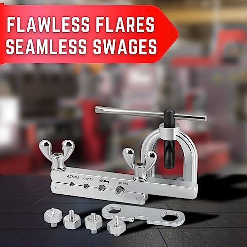 Flexzion DIN/ISO Bubble Flare Brake Line Flaring Tool Kit with 4.75 (CNF-3), 6 (CNF-4), 8, 10mm Adapters Dies Metric European Automotive Copper Steel Aluminum Fuel Hydraulic Tubing Fitting Set w/Case - Image 3