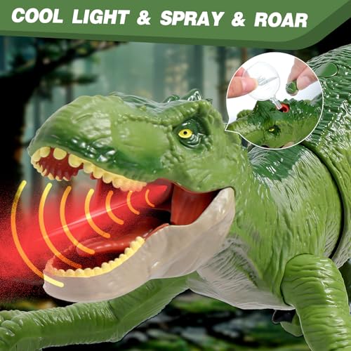Sunrad Remote Control Dinosaur Toys for Kids 35 47 812 Year Old Electronic RC Robot Dinosaur with Spray  Light  Roar Realistic Walking TRex Toys Birthday Gifts for Boys GirlsGreen - Image 5