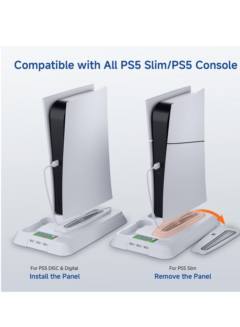 KASTWAVE PS5 Cooling Station, PS5 Stand for PS5 Slim Disc/PS5 Disc & Digital, 3-Level Cooler with 2 Controller Charger for PS5 Controller, PS5 Accessories with 3 HUBS-White - Image 3