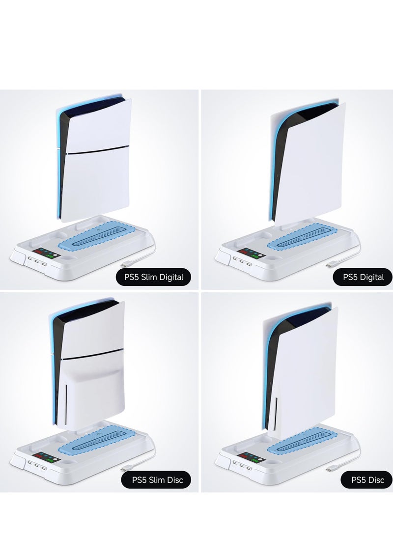 KASTWAVE PS5 Cooling Station, PS5 Stand for PS5 Slim Disc/PS5 Disc & Digital, 3-Level Cooler with 2 Controller Charger for PS5 Controller, PS5 Accessories with 3 HUBS-White - Image 5