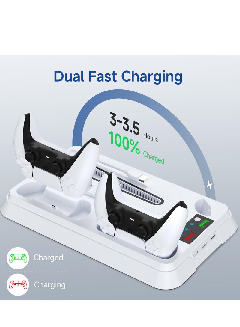 KASTWAVE PS5 Cooling Station, PS5 Stand for PS5 Slim Disc/PS5 Disc & Digital, 3-Level Cooler with 2 Controller Charger for PS5 Controller, PS5 Accessories with 3 HUBS-White - Image 4